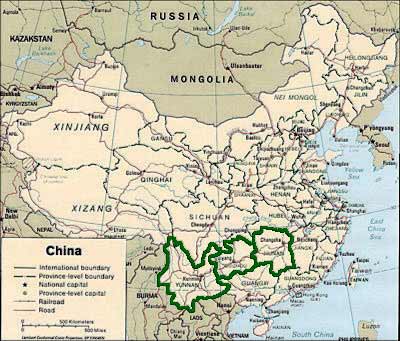 Map of China showing Miao Concentration